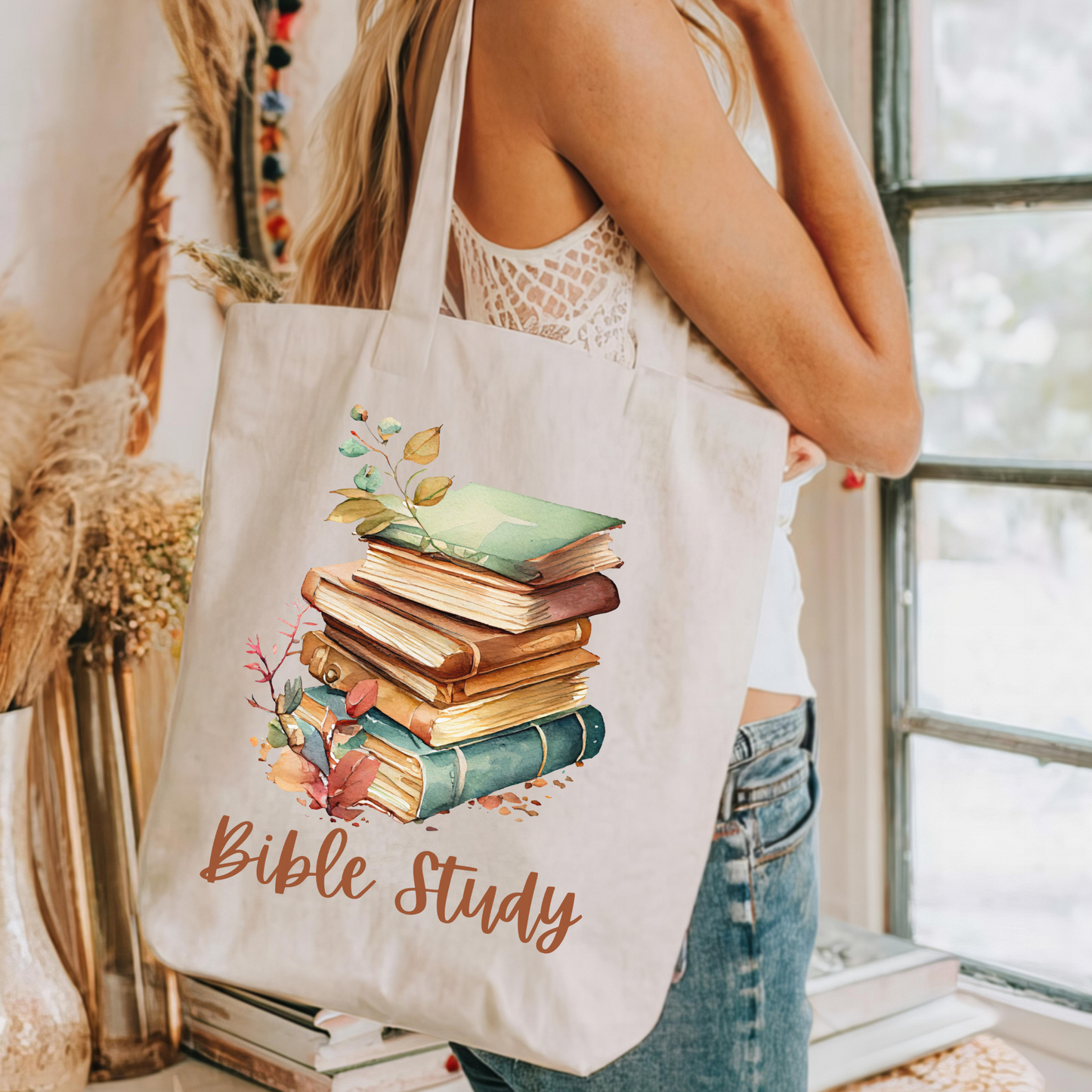 Canvas Bible Tote Bag, Bible Study Bag, Christian Tote Bag