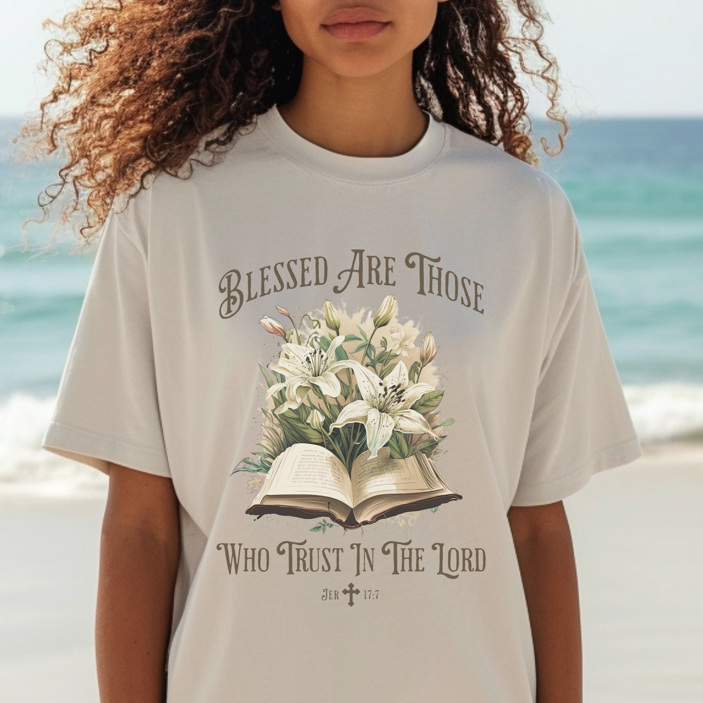 Floral Women's Christian T Shirt, Blessed Are Those Who Trust In The Lord, Womens Bible Verse Shirt