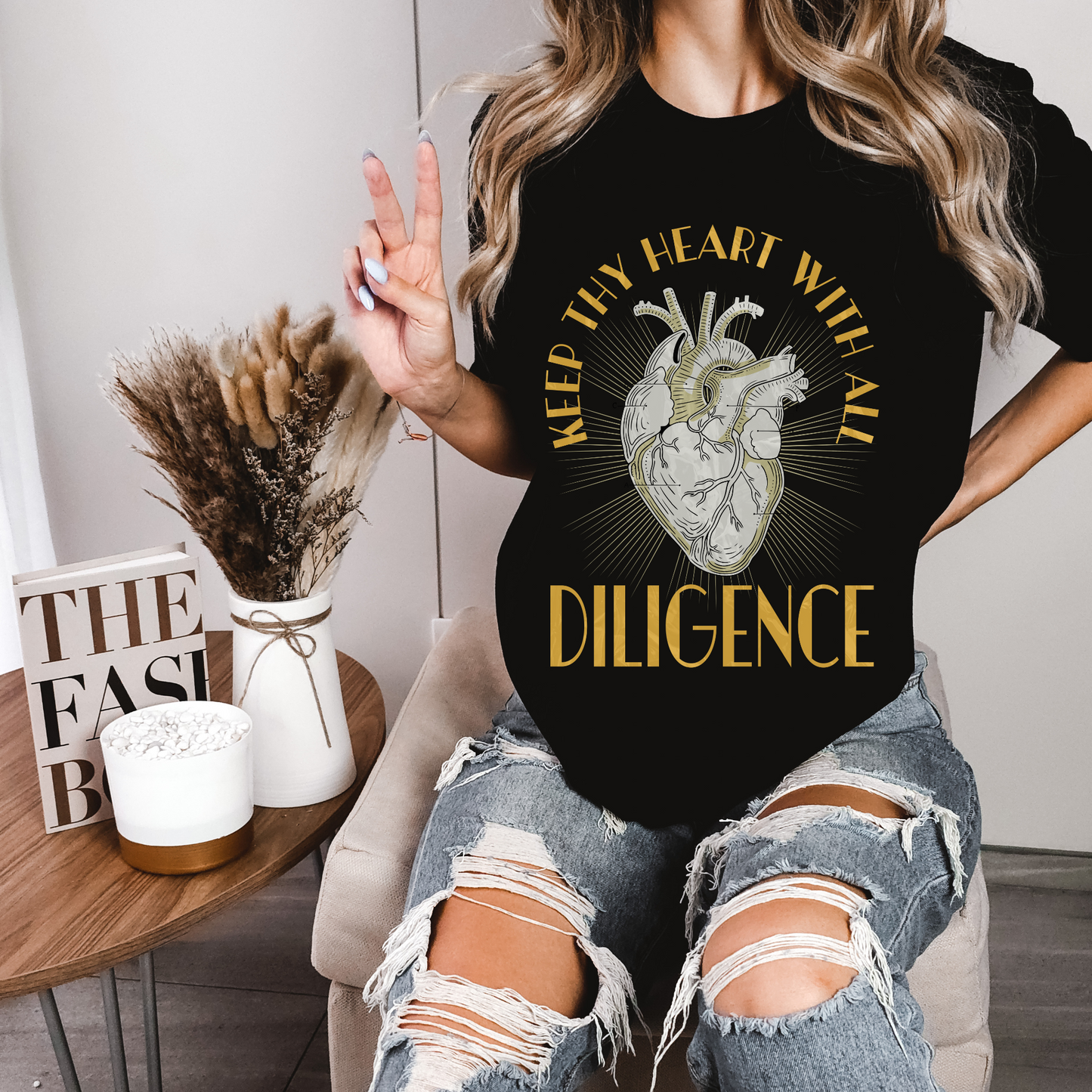 Unisex Trendy Christian T-Shirt Graphic Tee, Keep Thy Heart With All Diligence