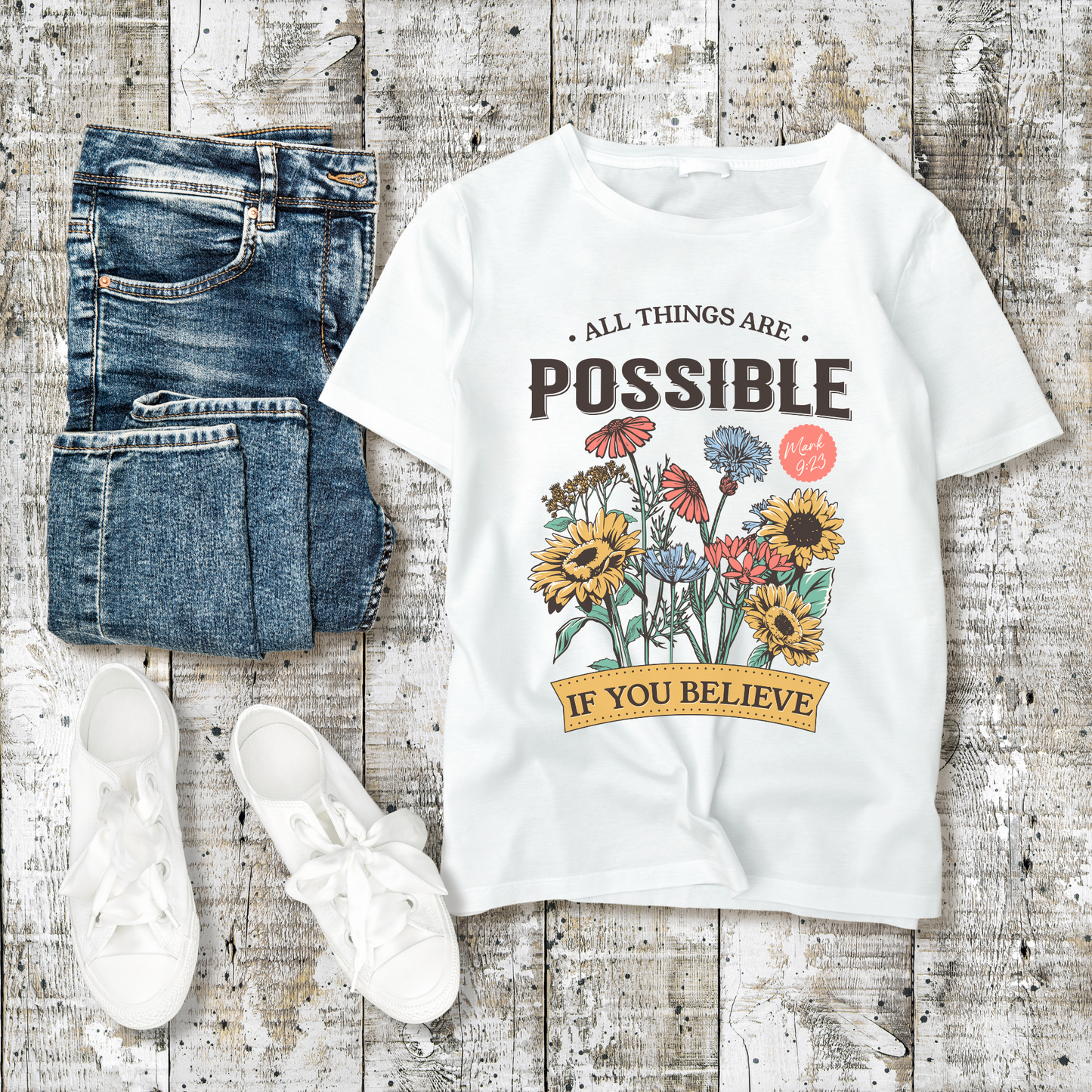 Women's Boho Christian Shirt, All Things Are Possible, Floral Womens Christian Shirt, Bible Verse Shirt