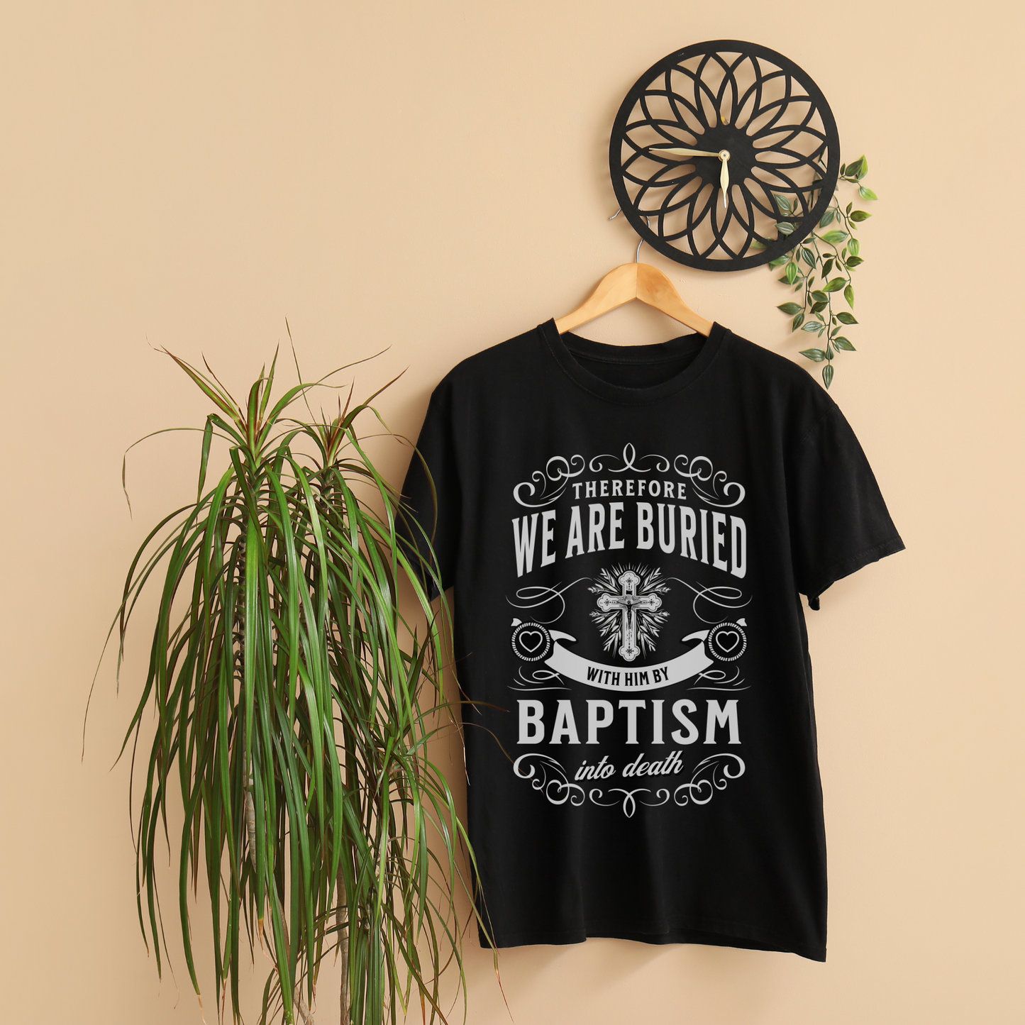 Christian Streetwear Graphic T-shirt, Black Crewneck Bible Verse Shirt