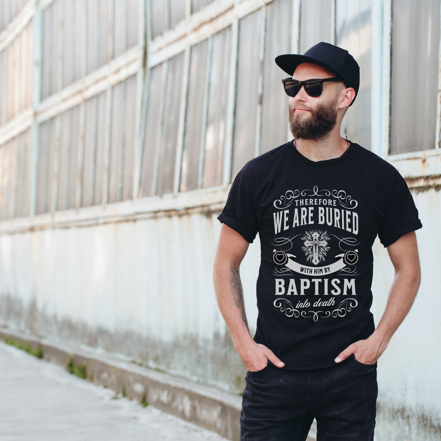 Christian Streetwear Graphic T-shirt, Black Crewneck Bible Verse Shirt