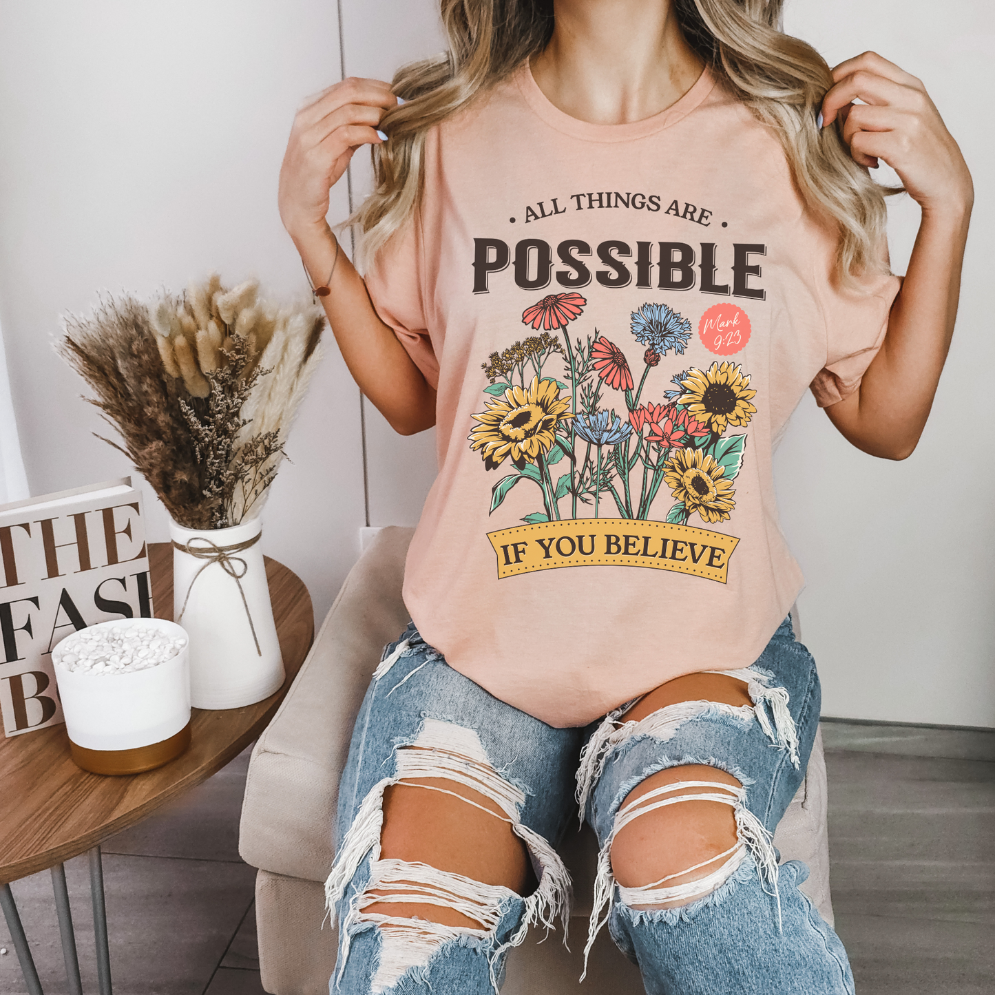 Women's Boho Christian Shirt, All Things Are Possible, Floral Womens Christian Shirt, Bible Verse Shirt