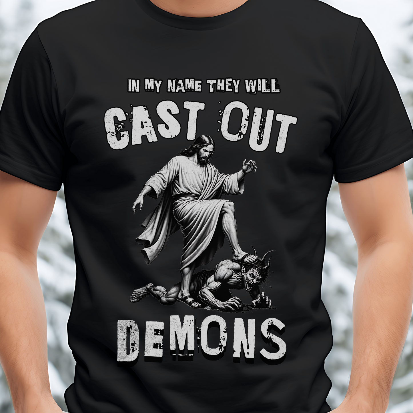 Unisex Spiritual Warfare Shirt, Christian Graphic Tee, They Will Cast Out Demons, Deliverance T-Shirt, Modern Christian Apparel