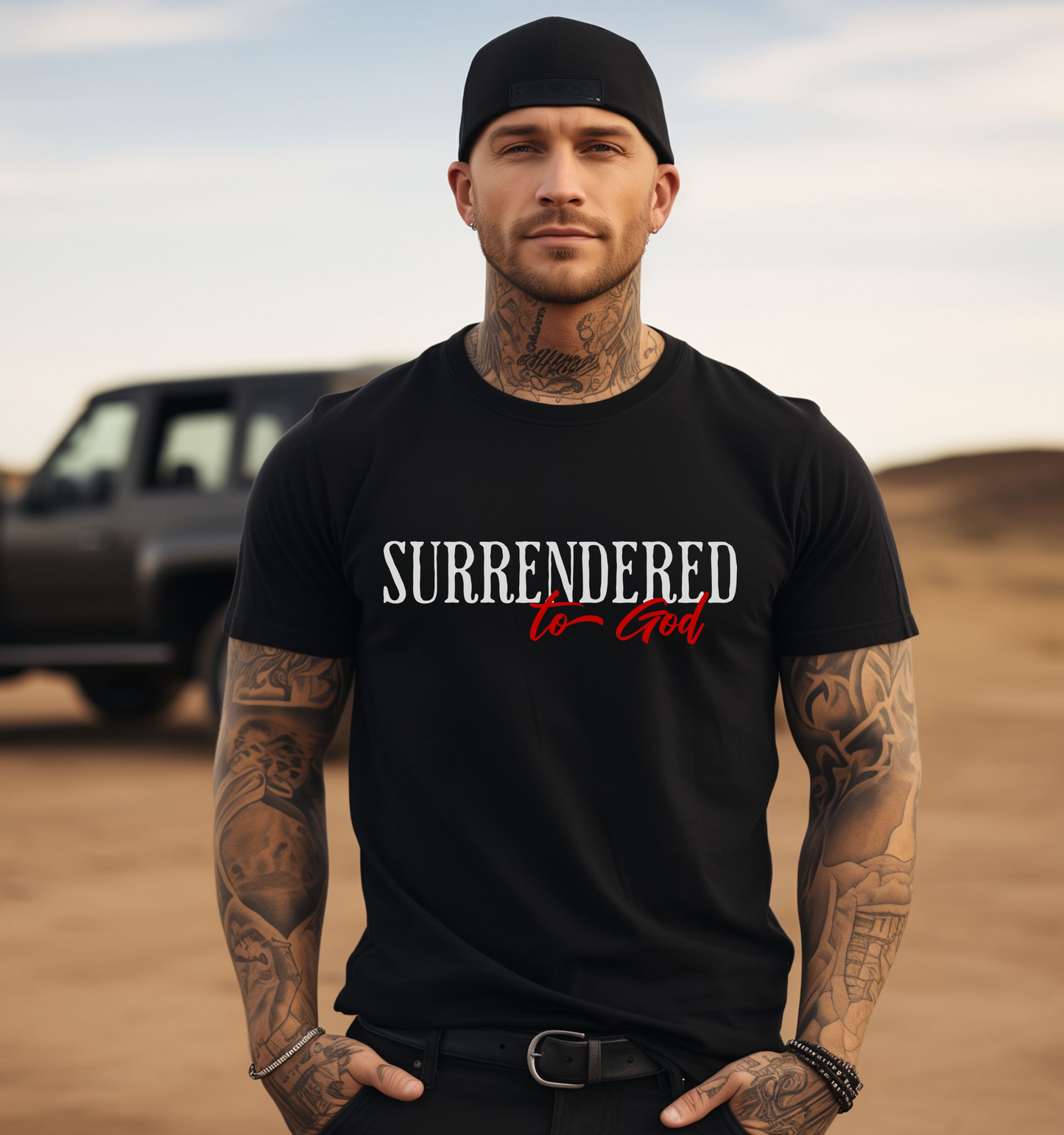 Unisex Christian Graphic Tee, Christian Streetwear, Surrendered To God, Modern Christian Apparel