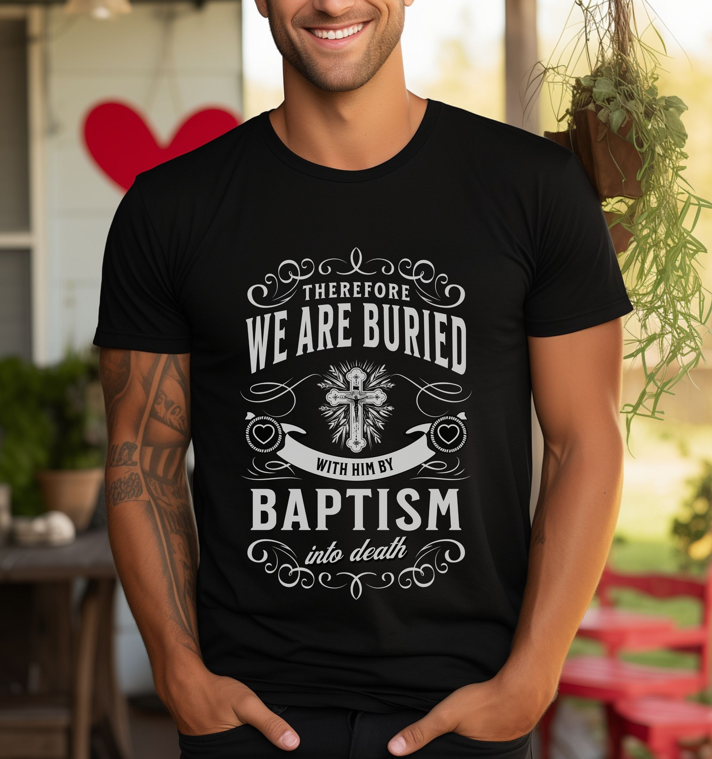 Christian Streetwear Graphic T-shirt, Black Crewneck Bible Verse Shirt