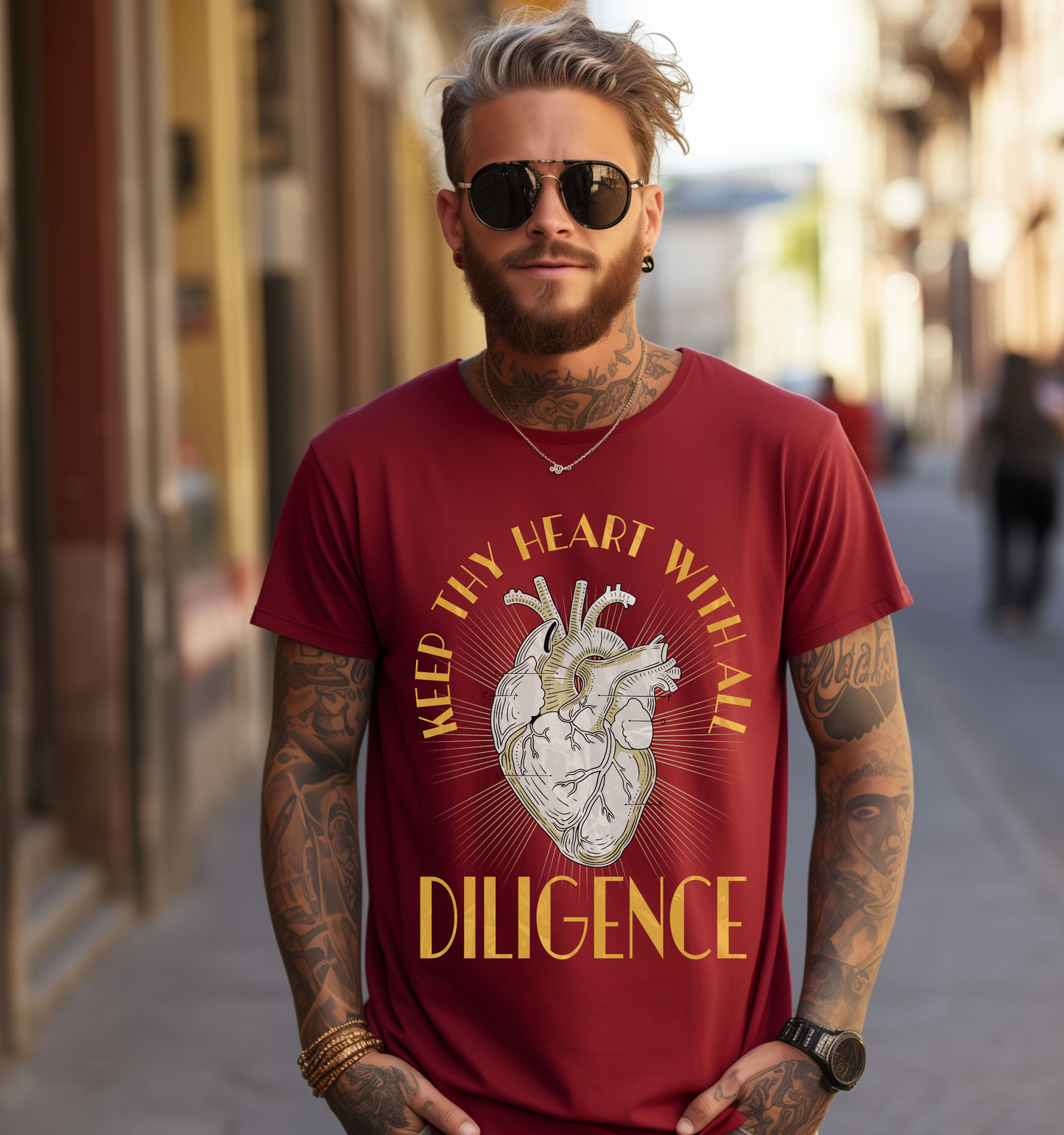 Unisex Trendy Christian T-Shirt Graphic Tee, Keep Thy Heart With All Diligence