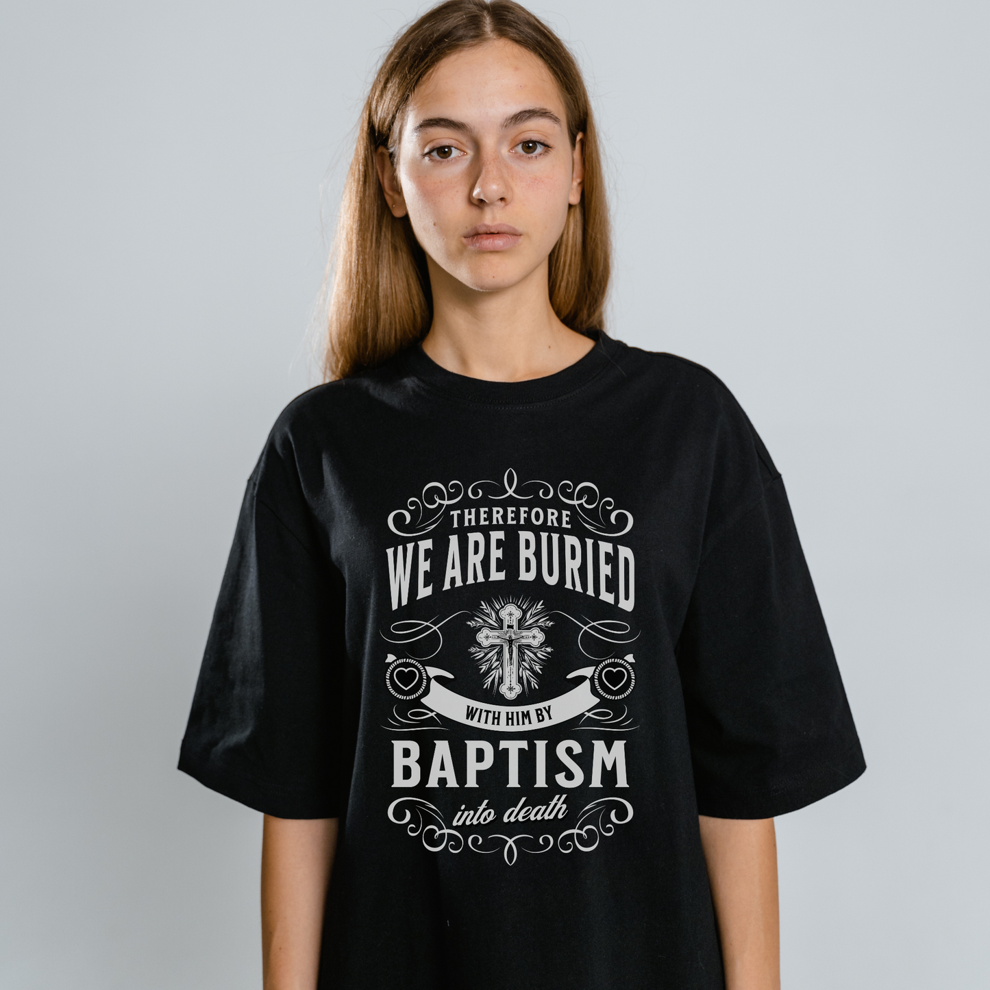 Christian Streetwear Graphic T-shirt, Black Crewneck Bible Verse Shirt