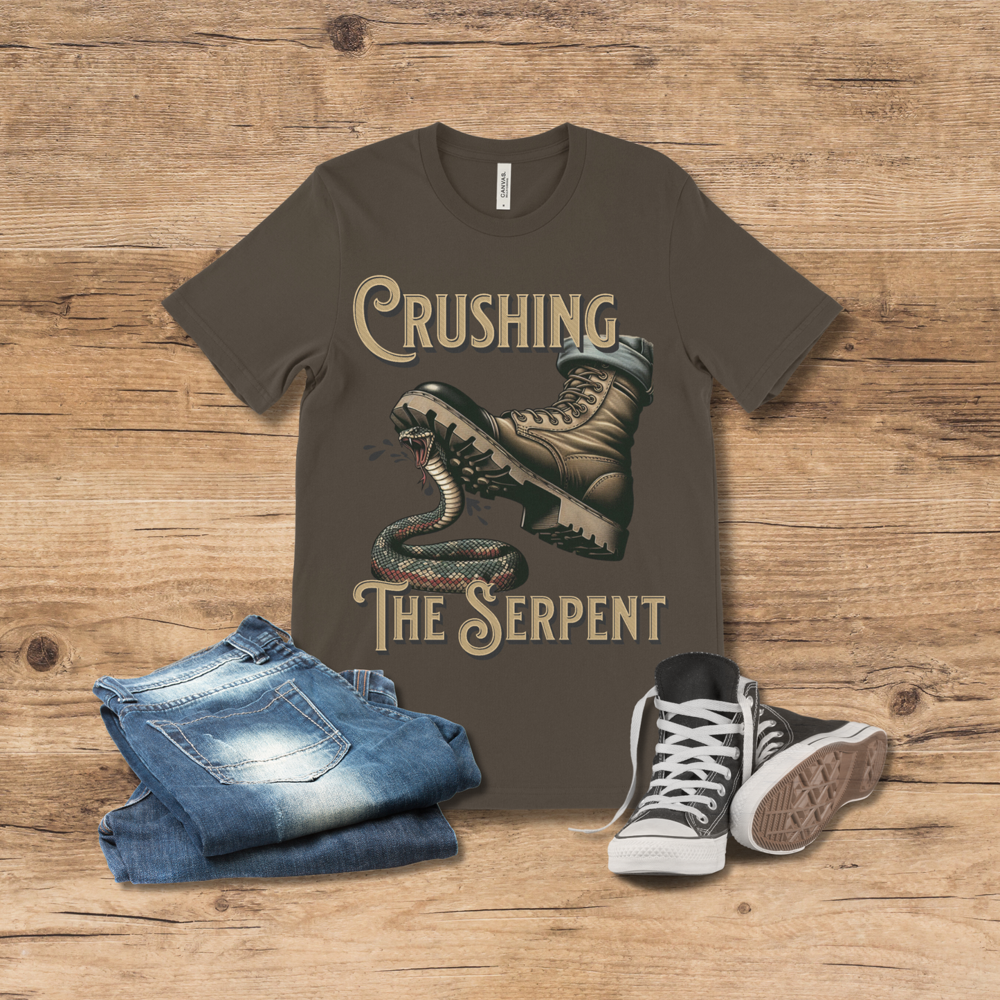 Crushing The Serpent, Men's Christian Graphic T Shirt, Christian Merch